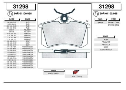 Zavorne ploščice PEUGEOT, SEAT, VW