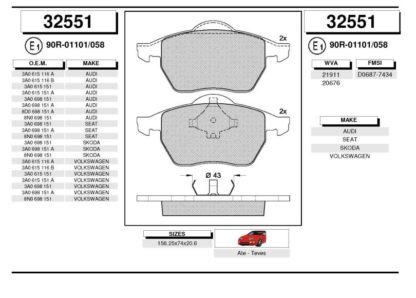 Zavorne ploščice AUDI, SEAT, VW